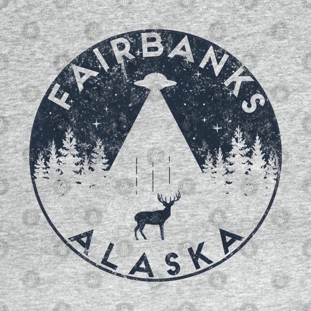 Fairbanks Alaska Funny Retro Spaceship Aliens Deer Souvenir by Pine Hill Goods